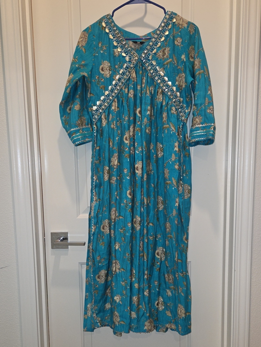 Teal Floral Embellished 3pc Salwar Suit